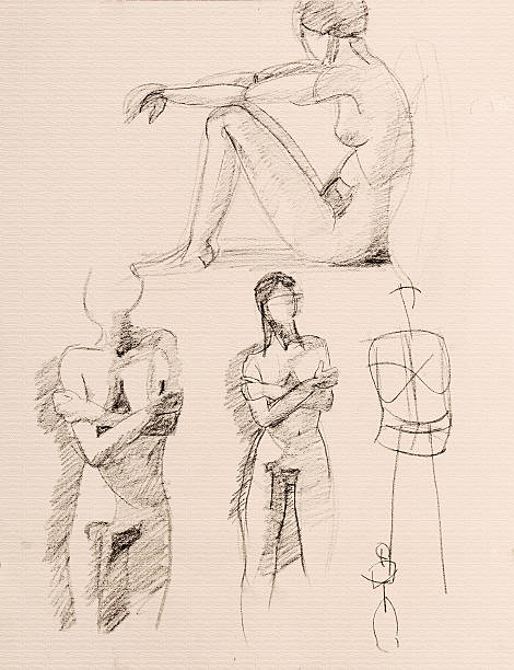 Nude Figure Sketches A series of female nude sketches of charcoal. human representation stock pictures, royalty-free photos & images