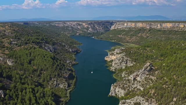 Panoramic Aerial View Of River Canyons In Krka National Park, Croatia.