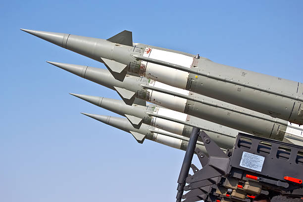 aircraft combat missiles aimed at the sky stock photo