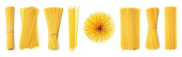 Collection of spaghetti isolated on white background