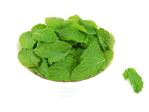 Mint leaves in a bowl.