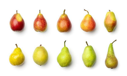 Collection of pears isolated on white background. Set of multiple images. Part of series