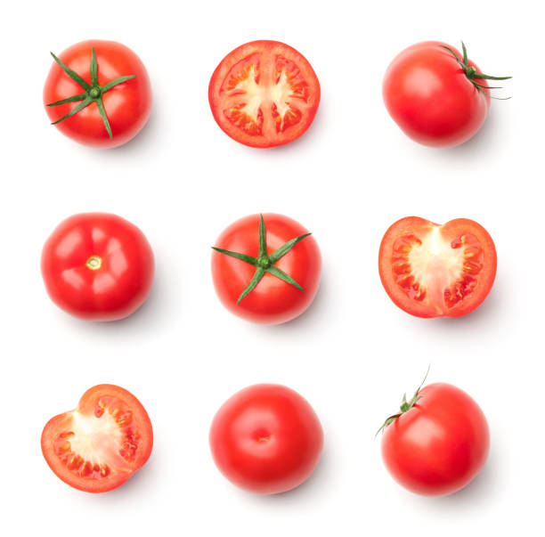 istock Collection of red tomatoes isolated on white background 1791098119