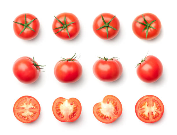 istock Collection of red tomatoes isolated on white background 1791098123
