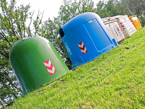 differentiated waste collection on the lawn stock photo