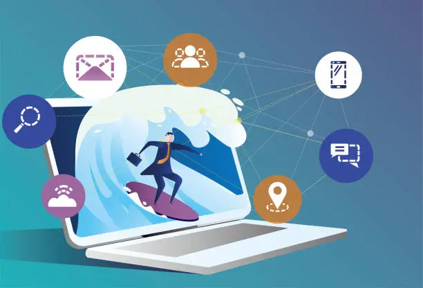 Vector illustration of Businessman surfing the internet using laptop