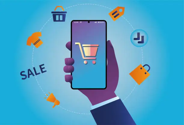 Vector illustration of mobile e-commerce shopping