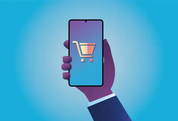 Vector illustration of mobile e-commerce shopping