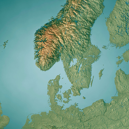 3D Render of a Topographic Map of Southern Scandinavia.\nAll source data is in the public domain.\nColor texture and Water: Made with Natural Earth. \nhttp://www.naturalearthdata.com/downloads/10m-raster-data/10m-cross-blend-hypso/\nhttp://www.naturalearthdata.com/downloads/10m-physical-vectors/\nRelief texture: GMTED 2010 data courtesy of USGS. URL of source image:\nhttps://topotools.cr.usgs.gov/gmted_viewer/viewer.htm