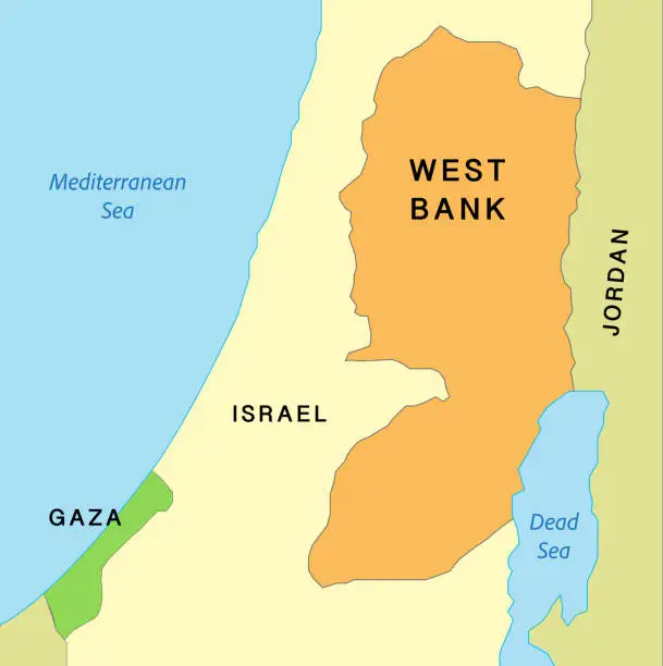 Vector illustration of The Gaza Strip and the West Bank map, vector illustration.