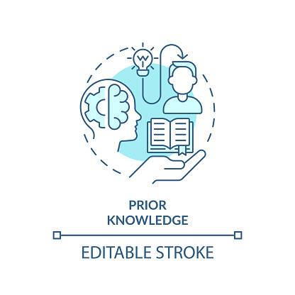 2D editable blue prior knowledge icon, simple monochromatic vector, learning theories thin line illustration.