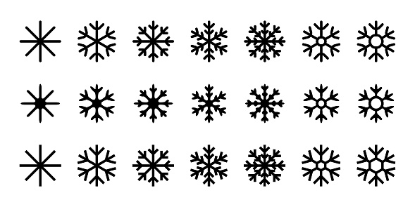Simple black snowflake with rounded or angular shapes. Vector illustration black and white icon set material