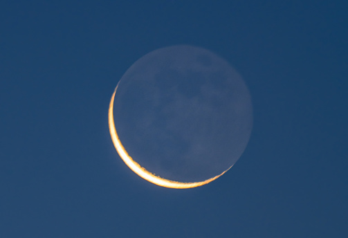 Crescent moon,Low angle view of moon against clear sky at night