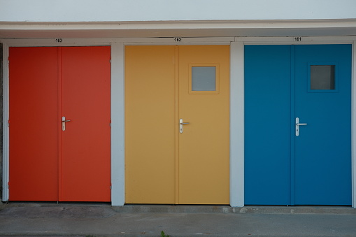 Colored doors in Trestraou beach in Perros-Guirec - Bretagne - France