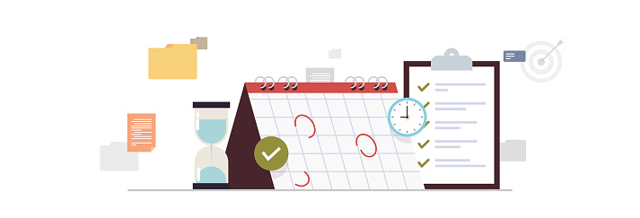 Planning day scheduling appointment agenda and meeting plan time management concept flat vector illustration.