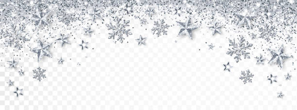 istock Holiday sparkling silver decoration. Falling glitter dust, stars and snowflakes. Christmas border. 1791152236