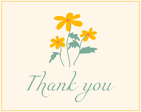 Thank You card. Vector cute lettering hand drawn with flowers. Illustration Thank You letter postcard.