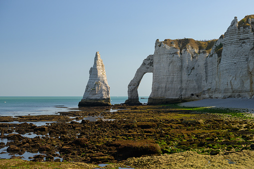 Chalk cliffs of Etretat (Normandy France) on a sunny day in summer