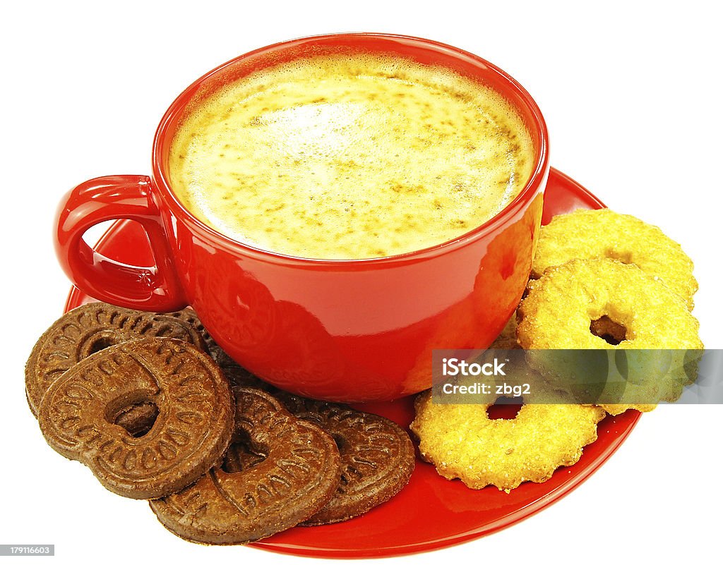 Tazza di caffè con biscotti - Foto stock royalty-free di Bianco