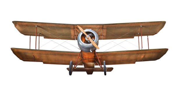 Front view of a vintage double decker airplane