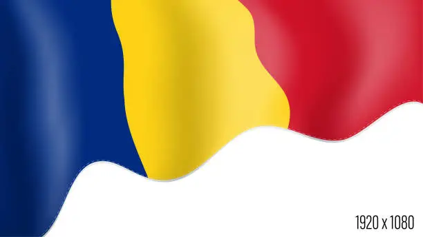 Vector illustration of Romania country flag realistic independence day background. Romanian commonwealth banner in motion waving, fluttering in wind. Festive patriotic HD format template for independence day