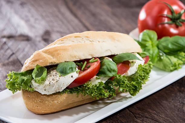 istock Homemade Mozzarella Baguette on a plate 179116775