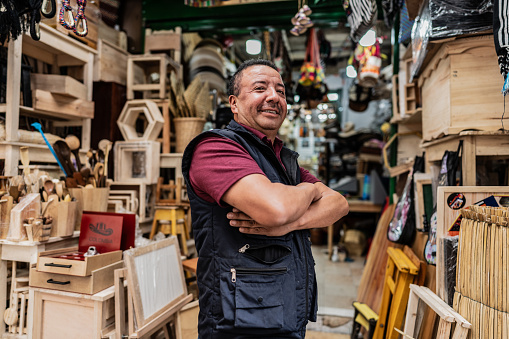 Portrait of a street market owner