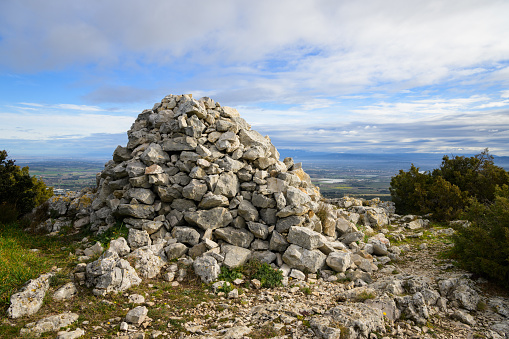 Rocky landscape in the Alpilles (Provence, France) on a sunny day in springtime