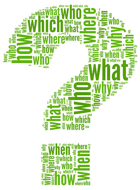 Green question mark with questions inside stock photo