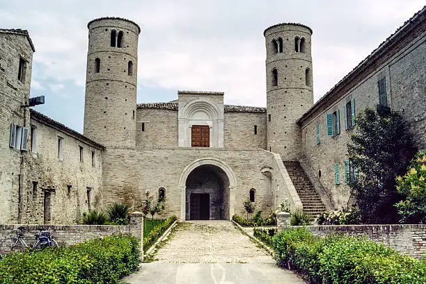 Church of San Claudio al Chienti (Marches, Italy), with two cylindrical towers