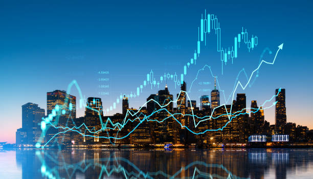 istock Night New York city and financial graph 1791182155