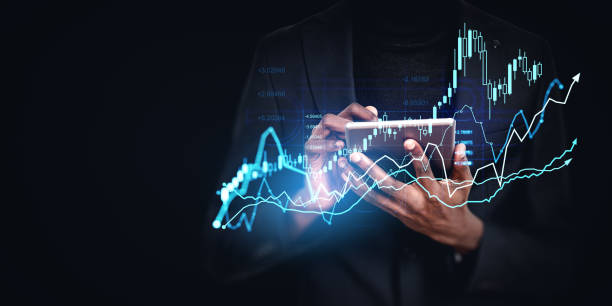 istock Black businessman working in tablet, forex analysis and rising graph 1791183399