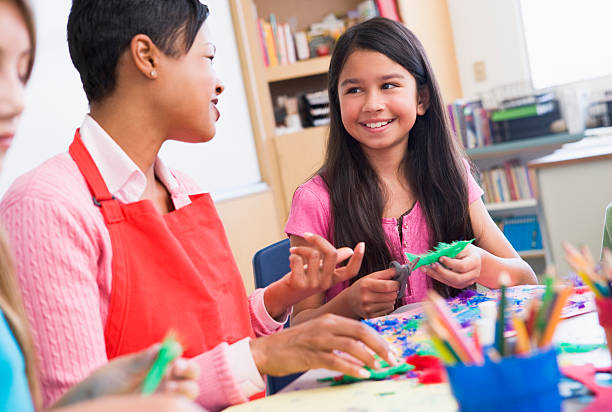 istock A teacher with her student in art class doing crafts 179118755