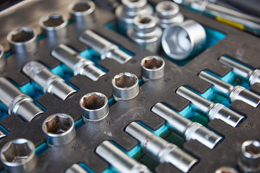 A set of drills isolated on a white background.