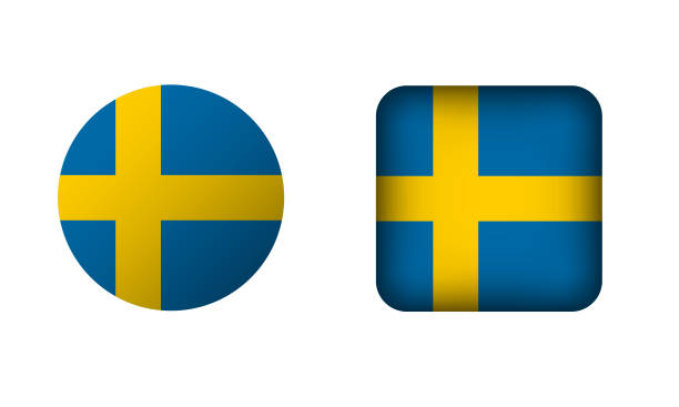 ilustraciones, imágenes clip art, dibujos animados e iconos de stock de iconos de la bandera de suecia cuadrados y circulares planos - sweden flag day abstract