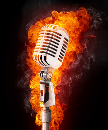 Old Microphone in Fire. Computer Graphics.
