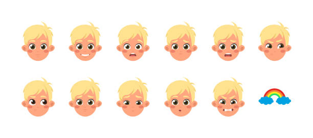 ilustrações de stock, clip art, desenhos animados e ícones de vector set of character constructor for animation - rainbow preschooler baby child