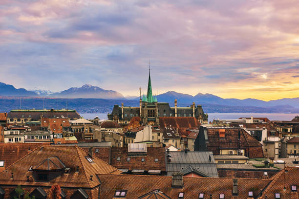 roof top view of lausanne city, canton of vaud, switzerland - geneva canton imagens e fotografias de stock