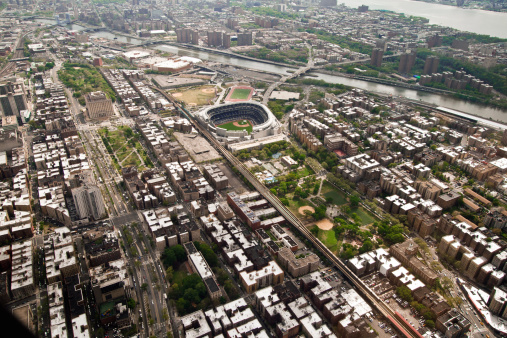 Aerial view of the New Jersey State Capitol Building in Trenton with American Flag