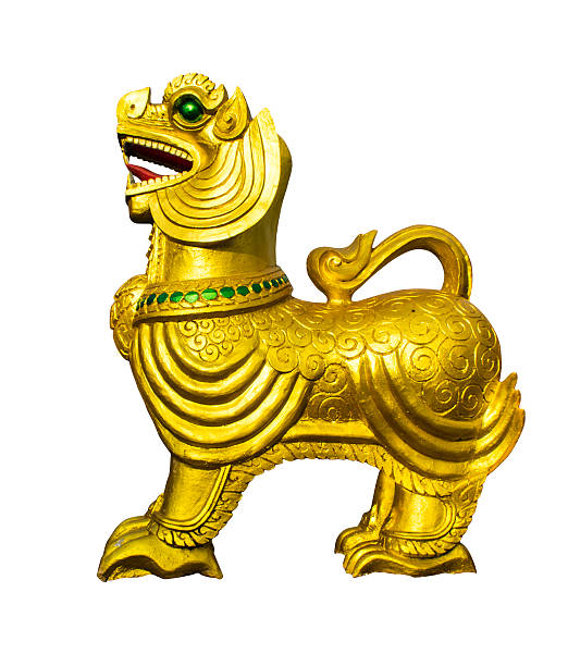 istock Golden lion statues on isolated 179121701