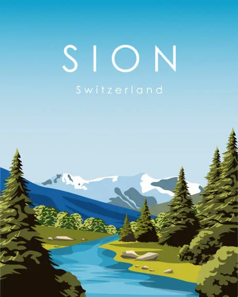 Vector illustration of Sion Switzerland travel poster