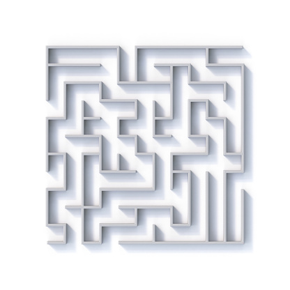 White labyrinth Top view with shadows 3D rendering illustration isolated on white background
