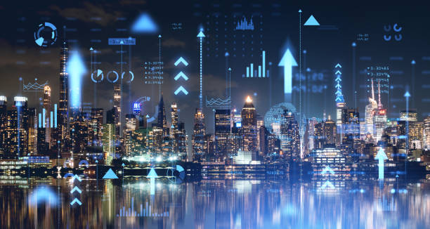 istock Smart city interface in night New York 1791223377