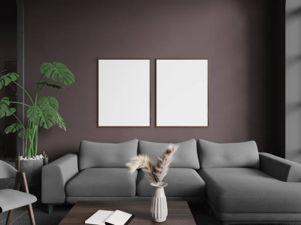 istock Brown living room interior with sofa and posters 1791228199