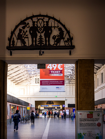 VIENNA, AUSTRIA - MAY 27: The passengers and accompanying on the platform on main railway station of Vienna (Wien Hauptbahnhof) Austrian railways (OBB), in Vienna, Austria, on May 27, 2019.