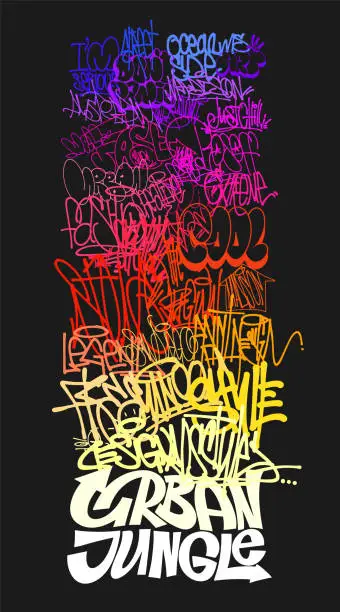 Vector illustration of Graffity wall tags urban jungle, graffiti street art.