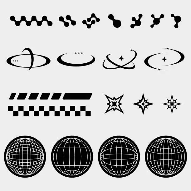 Vector illustration of Streetwear and Y2K elements design, graphic design y2k pack set of globes, abstract shapes for fashion design