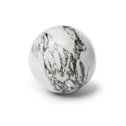 White marble with black veins in sphere isolated on white background