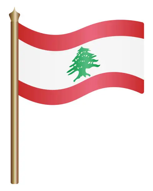 Vector illustration of Flag of Lebanon. The fabric is decorated with Lebanese cedar. Political topics. Gradient.