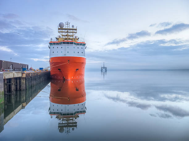 Calm morning at sea port stock photo